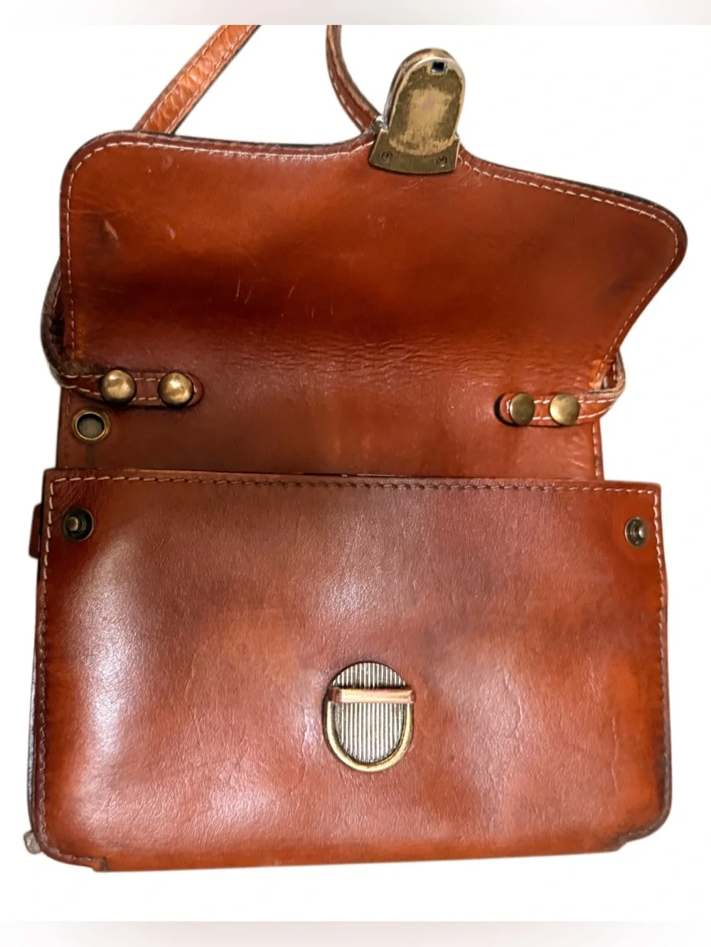 Patricia Nash Brown Leather Crossbody Bag with Gold Clasp and Braided Detail
